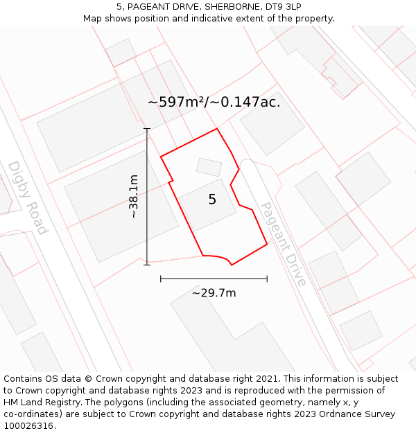 5, PAGEANT DRIVE, SHERBORNE, DT9 3LP: Plot and title map