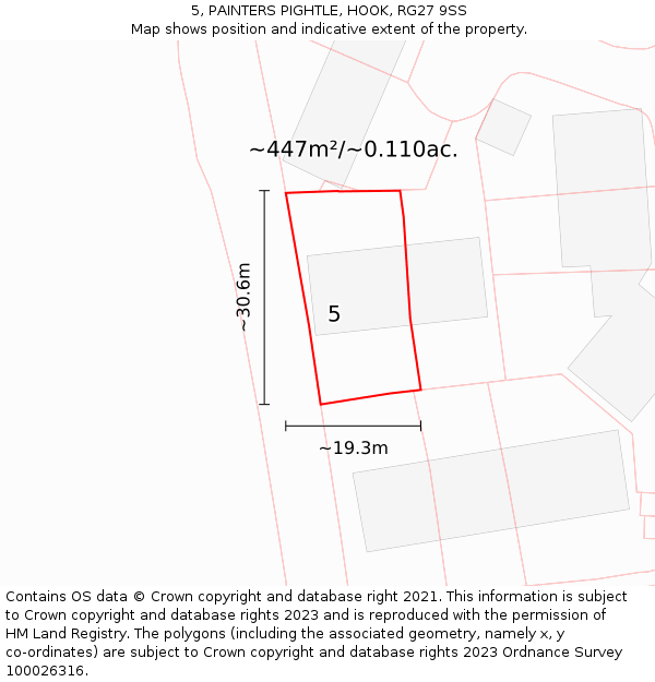 5, PAINTERS PIGHTLE, HOOK, RG27 9SS: Plot and title map