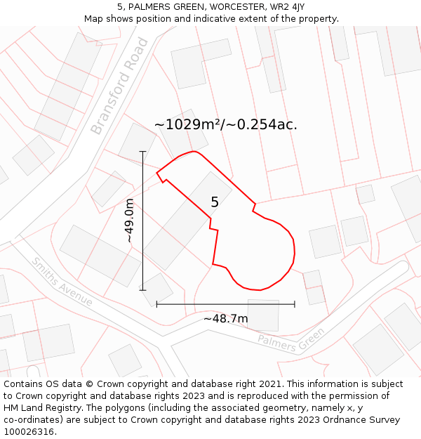 5, PALMERS GREEN, WORCESTER, WR2 4JY: Plot and title map