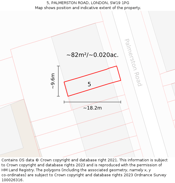 5, PALMERSTON ROAD, LONDON, SW19 1PG: Plot and title map