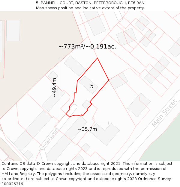 5, PANNELL COURT, BASTON, PETERBOROUGH, PE6 9AN: Plot and title map