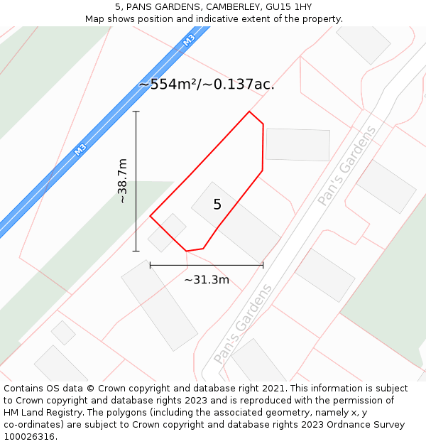 5, PANS GARDENS, CAMBERLEY, GU15 1HY: Plot and title map