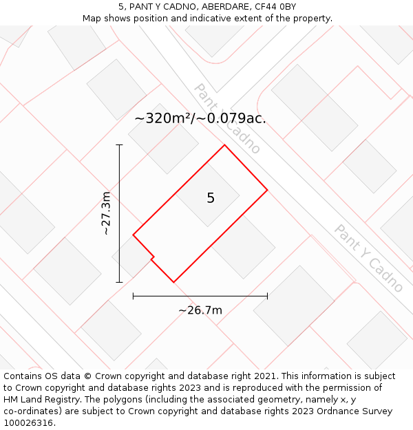 5, PANT Y CADNO, ABERDARE, CF44 0BY: Plot and title map