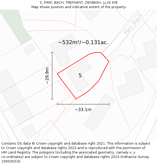 5, PARC BACH, TREFNANT, DENBIGH, LL16 4YE: Plot and title map