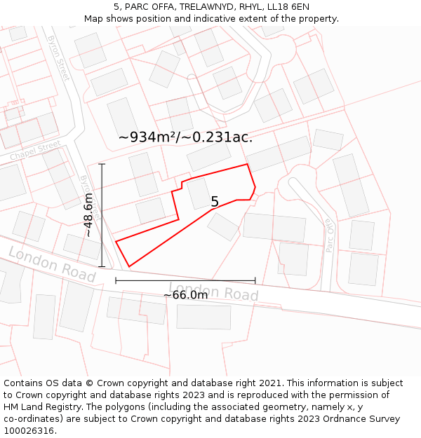 5, PARC OFFA, TRELAWNYD, RHYL, LL18 6EN: Plot and title map