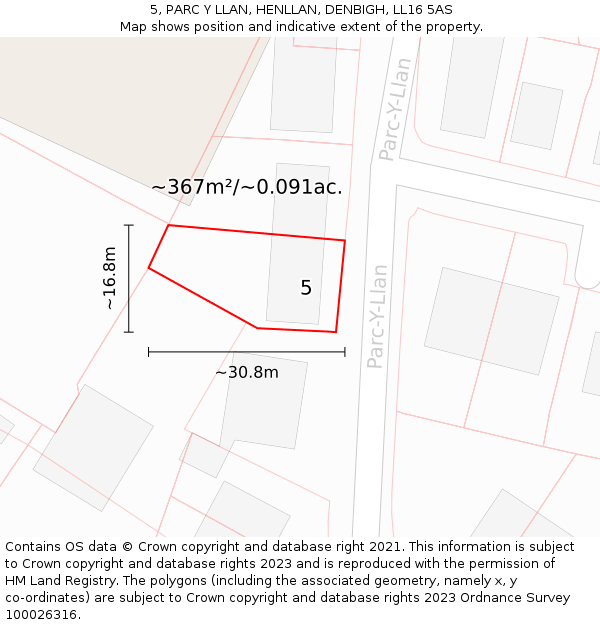 5, PARC Y LLAN, HENLLAN, DENBIGH, LL16 5AS: Plot and title map