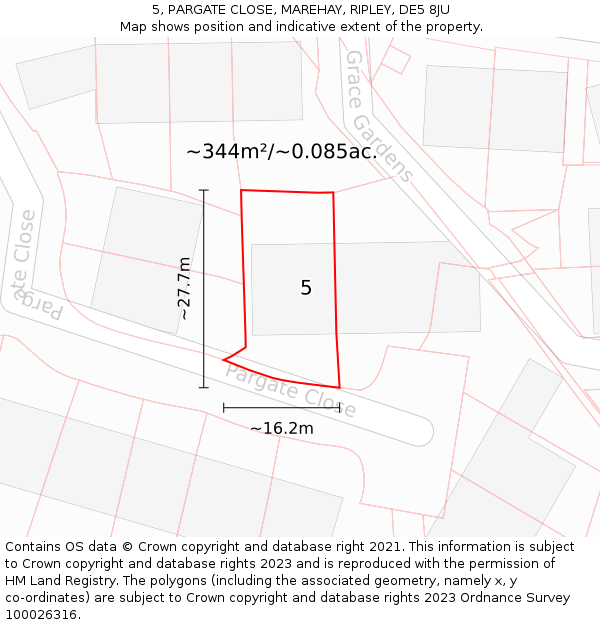 5, PARGATE CLOSE, MAREHAY, RIPLEY, DE5 8JU: Plot and title map