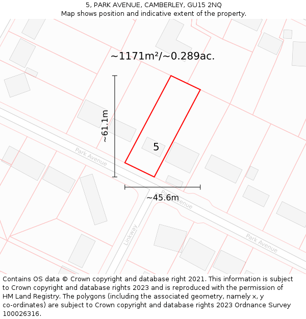 5, PARK AVENUE, CAMBERLEY, GU15 2NQ: Plot and title map