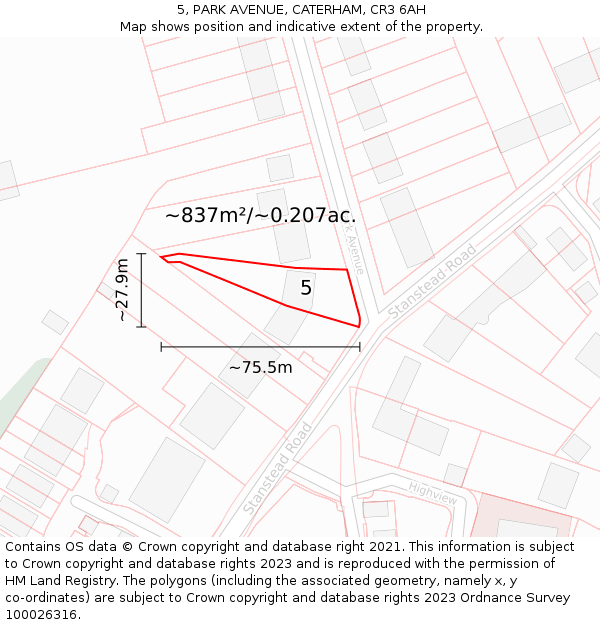 5, PARK AVENUE, CATERHAM, CR3 6AH: Plot and title map