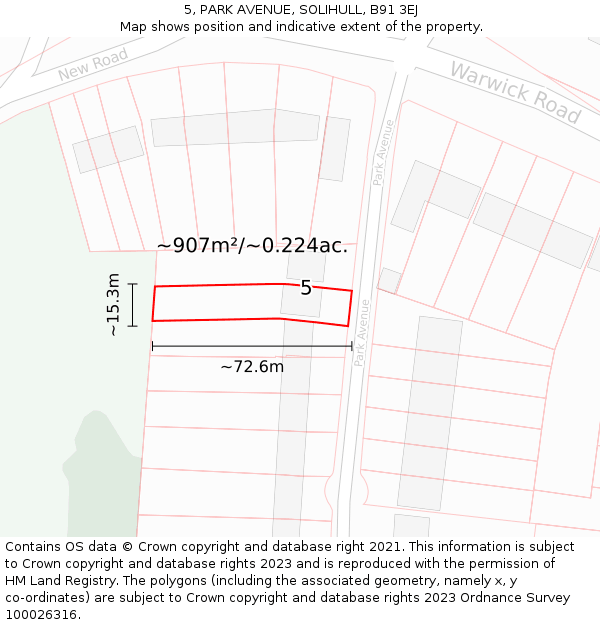 5, PARK AVENUE, SOLIHULL, B91 3EJ: Plot and title map