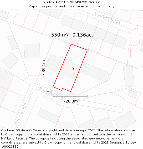 5, PARK AVENUE, WILMSLOW, SK9 2JG: Plot and title map