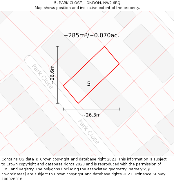 5, PARK CLOSE, LONDON, NW2 6RQ: Plot and title map