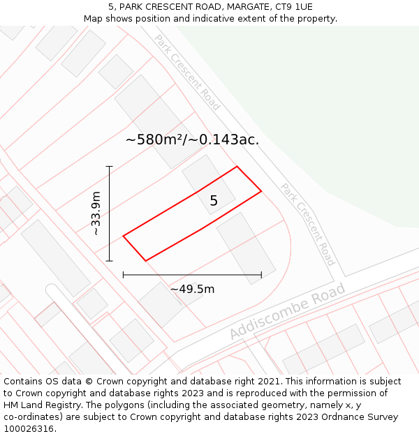 5, PARK CRESCENT ROAD, MARGATE, CT9 1UE: Plot and title map