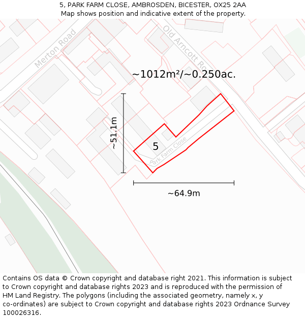 5, PARK FARM CLOSE, AMBROSDEN, BICESTER, OX25 2AA: Plot and title map