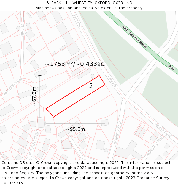 5, PARK HILL, WHEATLEY, OXFORD, OX33 1ND: Plot and title map