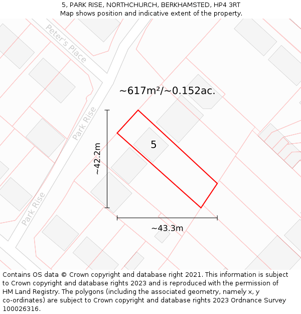 5, PARK RISE, NORTHCHURCH, BERKHAMSTED, HP4 3RT: Plot and title map