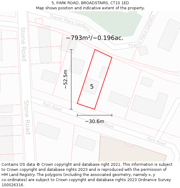 5, PARK ROAD, BROADSTAIRS, CT10 1ED: Plot and title map