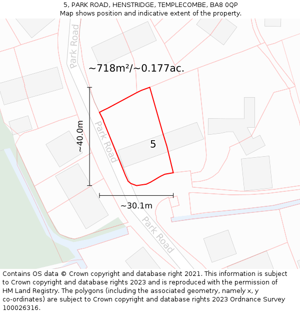 5, PARK ROAD, HENSTRIDGE, TEMPLECOMBE, BA8 0QP: Plot and title map