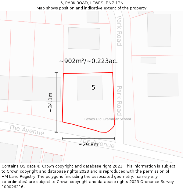 5, PARK ROAD, LEWES, BN7 1BN: Plot and title map