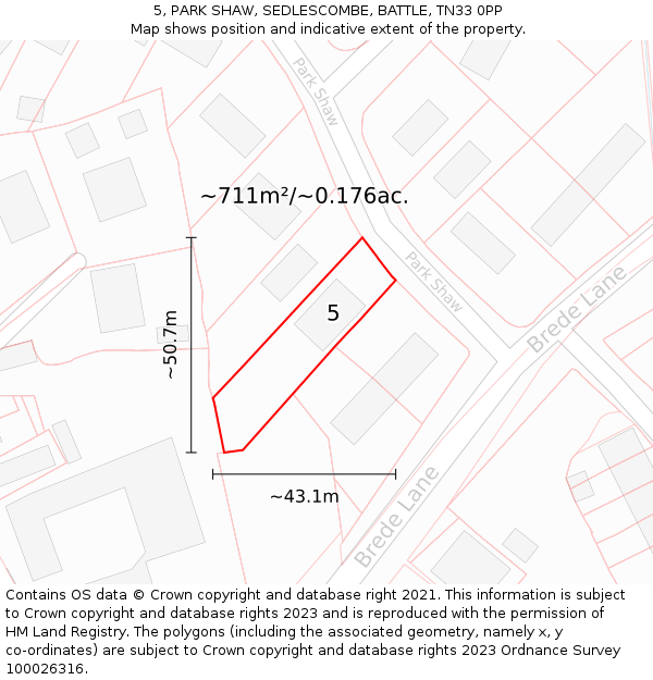 5, PARK SHAW, SEDLESCOMBE, BATTLE, TN33 0PP: Plot and title map