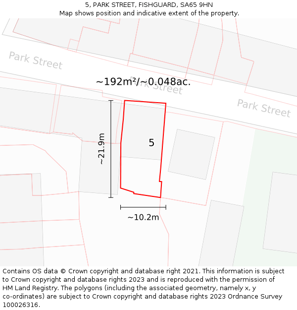 5, PARK STREET, FISHGUARD, SA65 9HN: Plot and title map