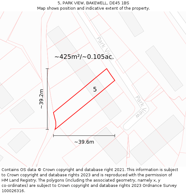 5, PARK VIEW, BAKEWELL, DE45 1BS: Plot and title map