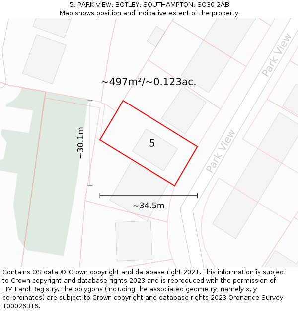 5, PARK VIEW, BOTLEY, SOUTHAMPTON, SO30 2AB: Plot and title map