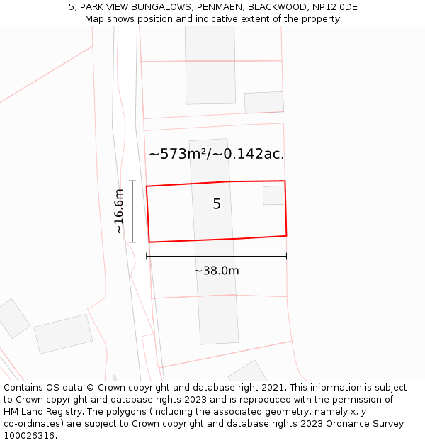 5, PARK VIEW BUNGALOWS, PENMAEN, BLACKWOOD, NP12 0DE: Plot and title map