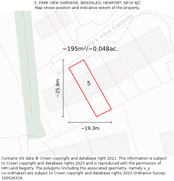 5, PARK VIEW GARDENS, BASSALEG, NEWPORT, NP10 8JZ: Plot and title map