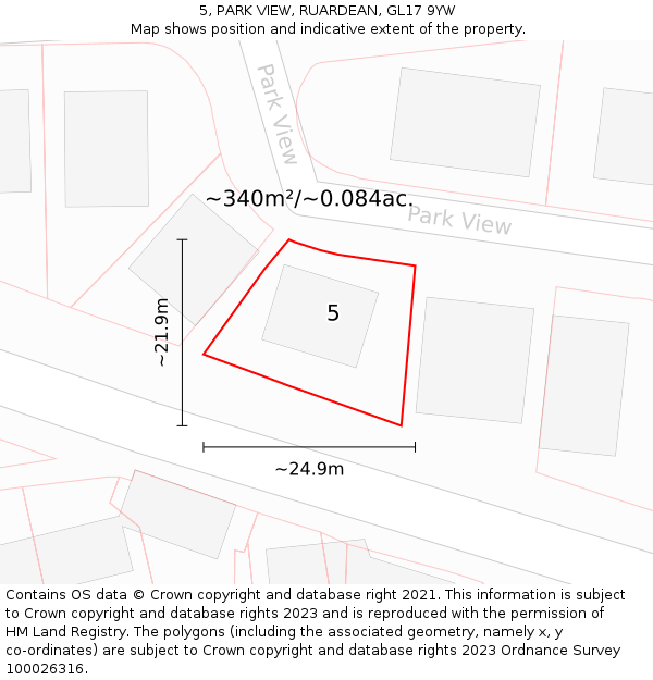 5, PARK VIEW, RUARDEAN, GL17 9YW: Plot and title map