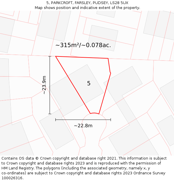 5, PARKCROFT, FARSLEY, PUDSEY, LS28 5UX: Plot and title map