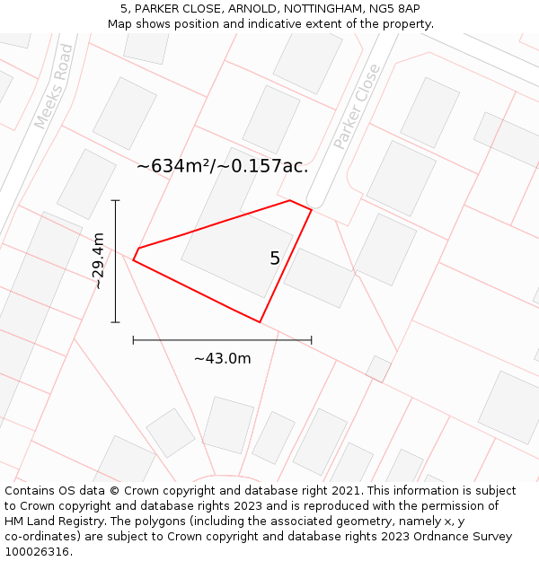 5, PARKER CLOSE, ARNOLD, NOTTINGHAM, NG5 8AP: Plot and title map