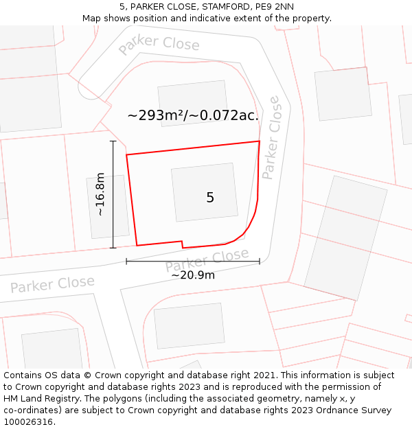 5, PARKER CLOSE, STAMFORD, PE9 2NN: Plot and title map