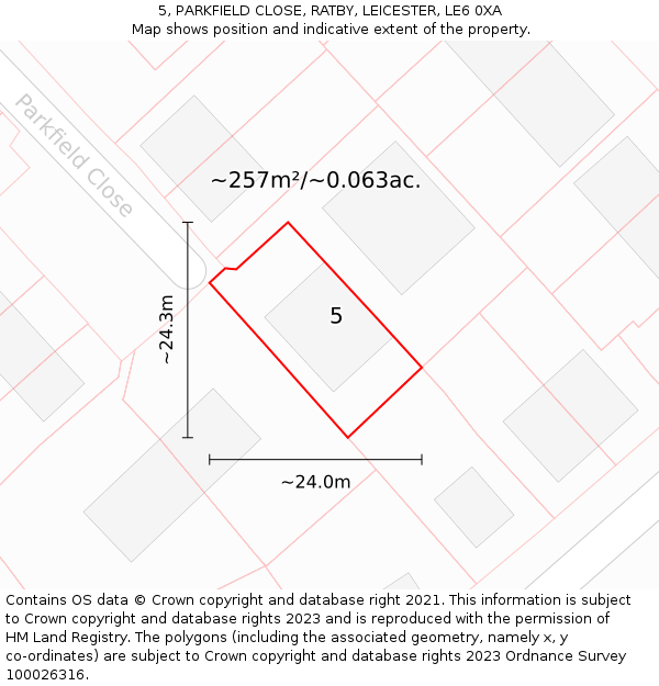 5, PARKFIELD CLOSE, RATBY, LEICESTER, LE6 0XA: Plot and title map