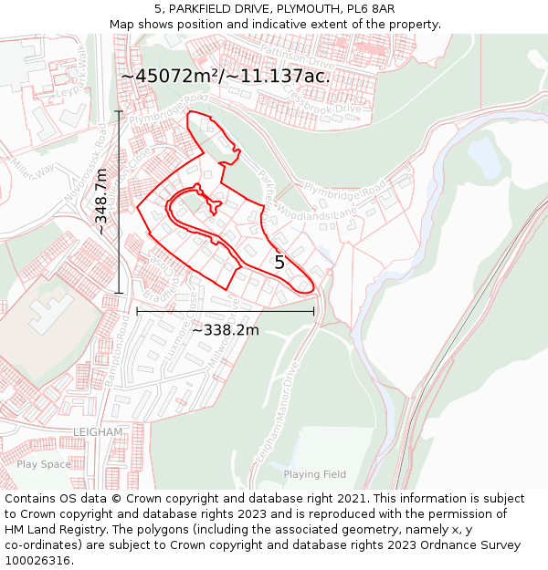 5, PARKFIELD DRIVE, PLYMOUTH, PL6 8AR: Plot and title map