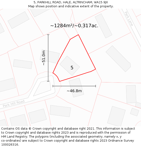 5, PARKHILL ROAD, HALE, ALTRINCHAM, WA15 9JX: Plot and title map