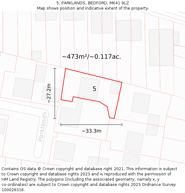 5, PARKLANDS, BEDFORD, MK41 9LZ: Plot and title map