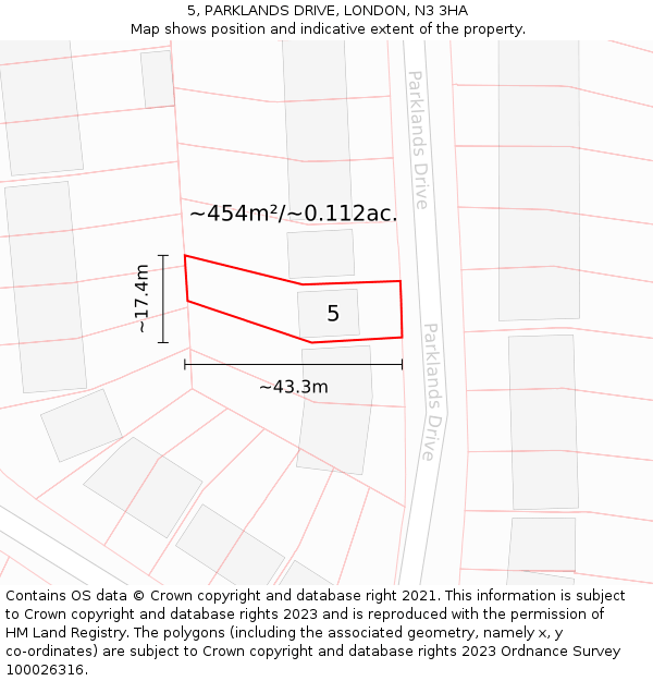 5, PARKLANDS DRIVE, LONDON, N3 3HA: Plot and title map