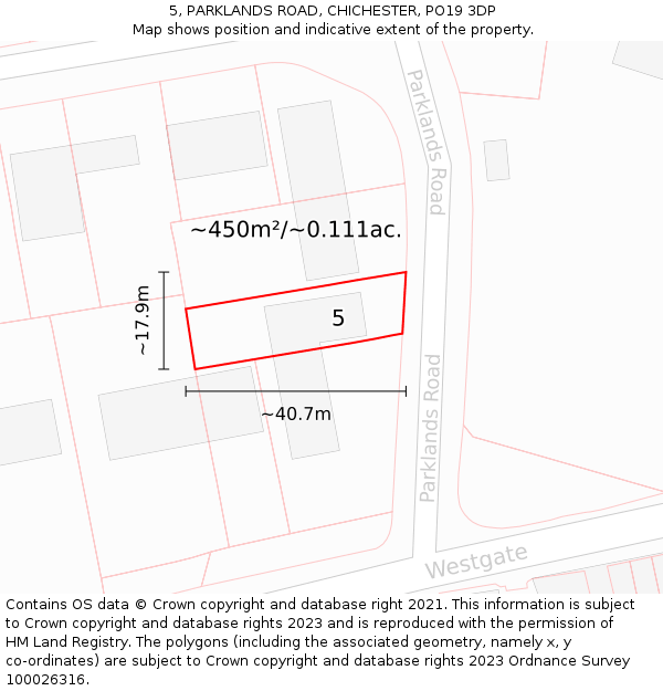 5, PARKLANDS ROAD, CHICHESTER, PO19 3DP: Plot and title map