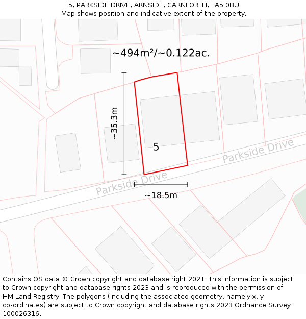 5, PARKSIDE DRIVE, ARNSIDE, CARNFORTH, LA5 0BU: Plot and title map