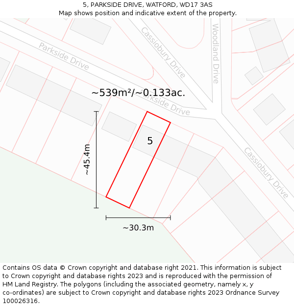 5, PARKSIDE DRIVE, WATFORD, WD17 3AS: Plot and title map