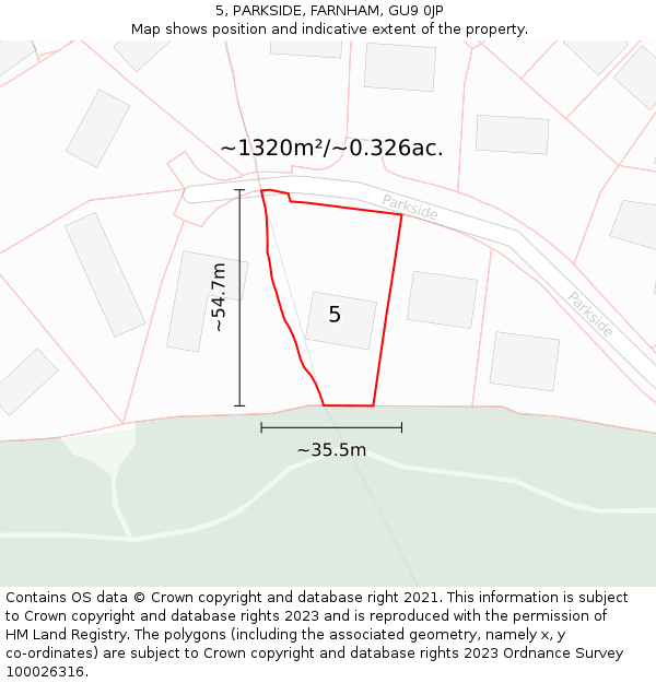5, PARKSIDE, FARNHAM, GU9 0JP: Plot and title map