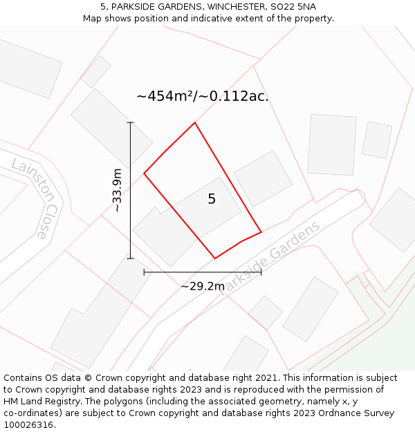 5, PARKSIDE GARDENS, WINCHESTER, SO22 5NA: Plot and title map