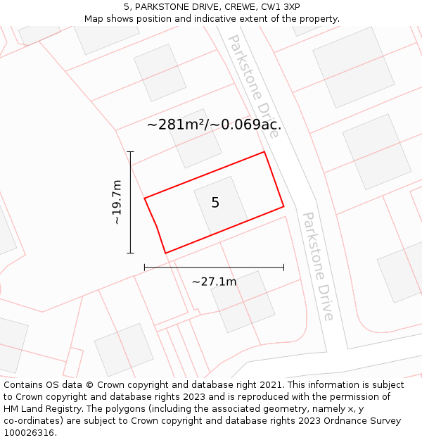 5, PARKSTONE DRIVE, CREWE, CW1 3XP: Plot and title map