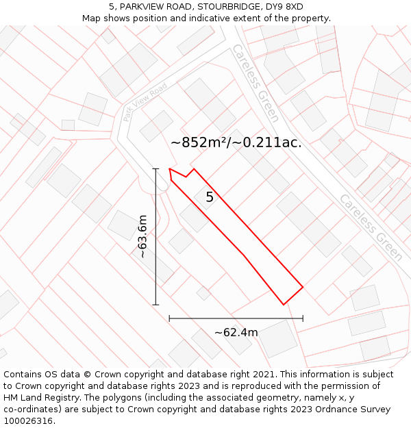 5, PARKVIEW ROAD, STOURBRIDGE, DY9 8XD: Plot and title map