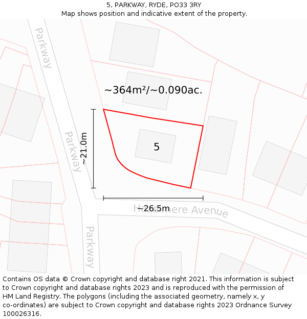 5, PARKWAY, RYDE, PO33 3RY: Plot and title map