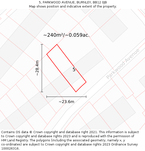 5, PARKWOOD AVENUE, BURNLEY, BB12 0JB: Plot and title map