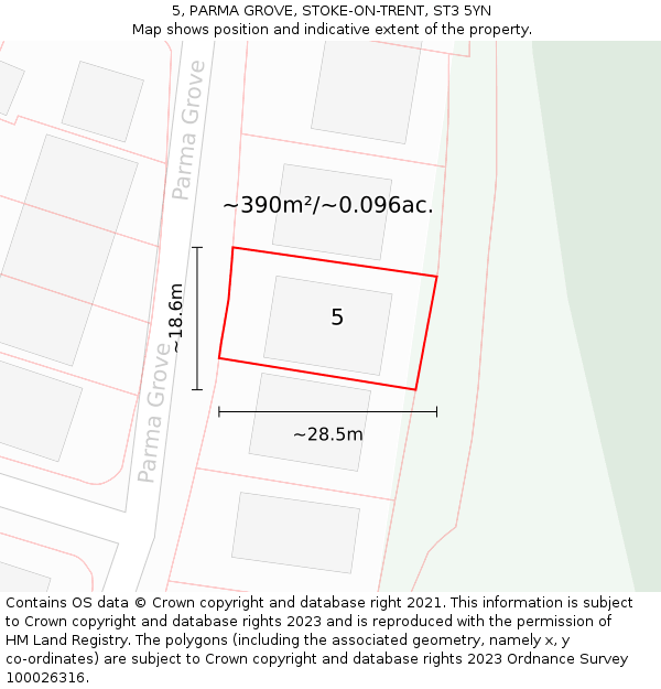 5, PARMA GROVE, STOKE-ON-TRENT, ST3 5YN: Plot and title map