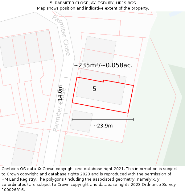 5, PARMITER CLOSE, AYLESBURY, HP19 8GS: Plot and title map