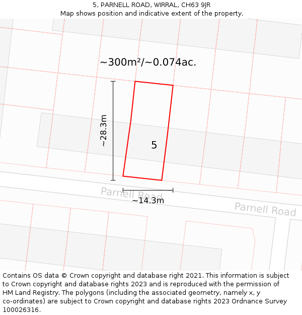 5, PARNELL ROAD, WIRRAL, CH63 9JR: Plot and title map